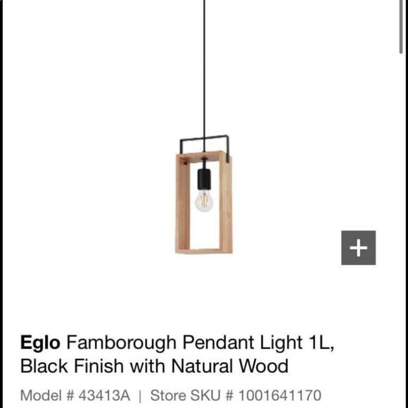 NEW IN BOX Eglo Famborough Pendant Light 1L, Black Finish with Natural Wood - Picture 1 of 4